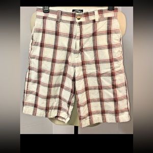 FIRST WAVE Youth Red And White Plaid Print Cotton Bermuda Shorts Boy's Size: 14